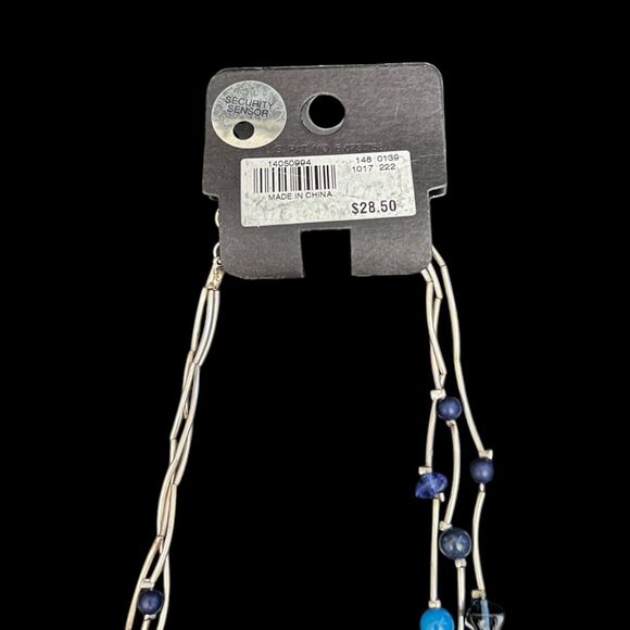 The Limited Three Strand Blue Beaded Acrylic Pearl Silver Tone Necklace - NWT - Picture 5 of 5